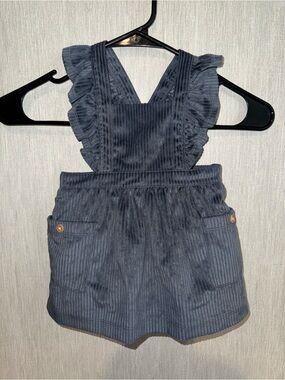 Girls' Navy Corduroy Ruffle Pinafore Dress